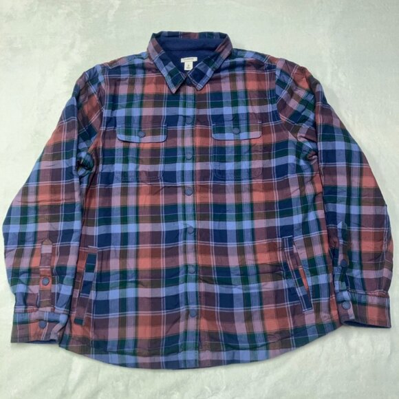 LL Bean Shirt Women's M Fleece-Lined Flannel Shirt Purple Snap-Front Plaid - Picture 2 of 6